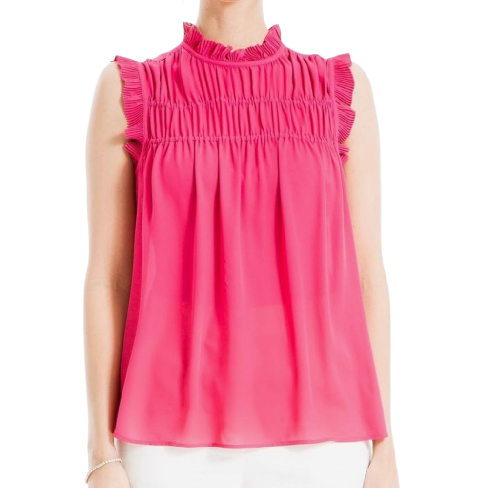 Max Studio Azalea Pink Ruffle Mock Neck‎ Blouse XS NWT Sleeveless Career Top